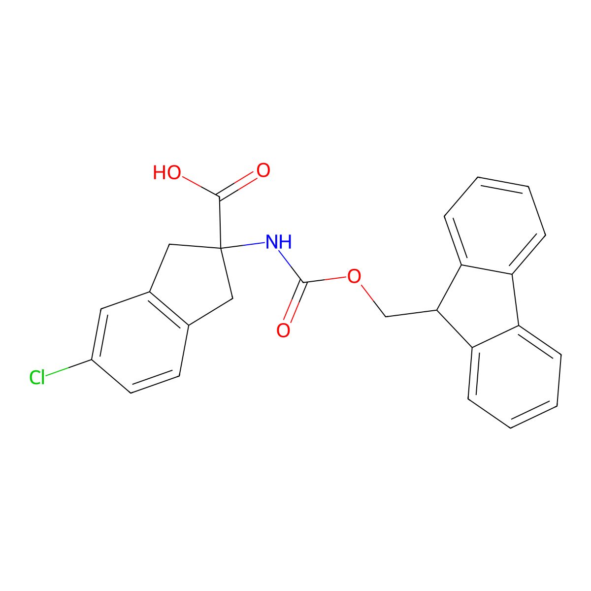 5-chloro-2-({[(9H-fluoren-9-yl)methoxy]carbonyl}amino)-2,3-dihydro-1H-indene-2-carboxylic acid molecular structure, CAS 1702762-12-6