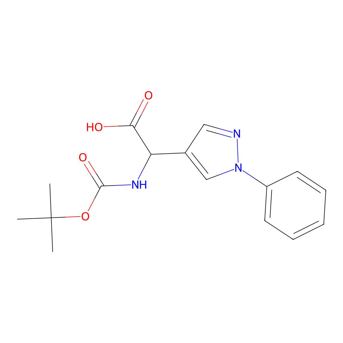 2-{[(tert-butoxy)carbonyl]amino}-2-(1-phenyl-1H-pyrazol-4-yl)acetic acid molecular structure, CAS 1702836-55-2
