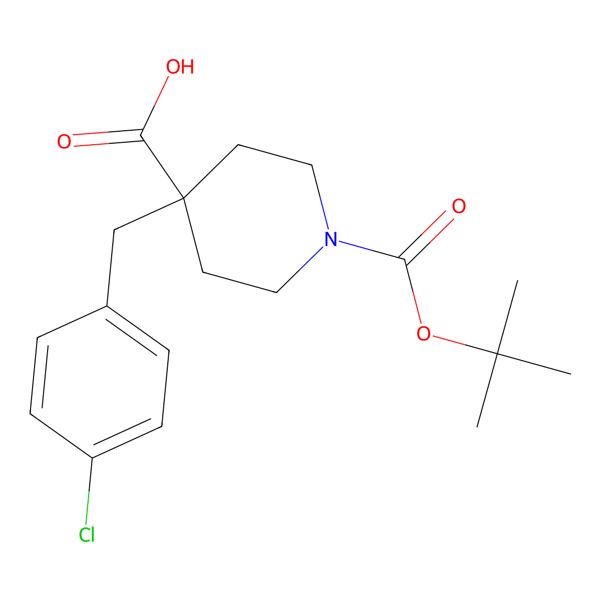 1-(Tert-butoxycarbonyl)-4-(4-chlorobenzyl)piperidine-4-carboxylic acid molecular structure, CAS 170284-71-6