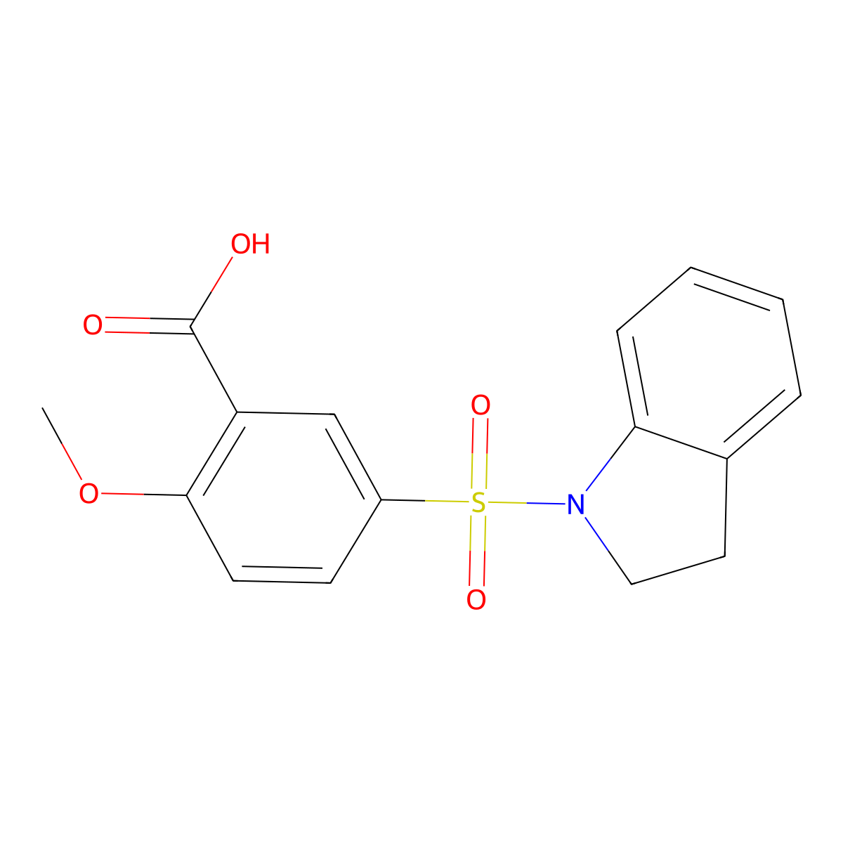 5-(2,3-dihydro-1H-indole-1-sulfonyl)-2-methoxybenzoic acid molecular structure, CAS 170287-67-9
