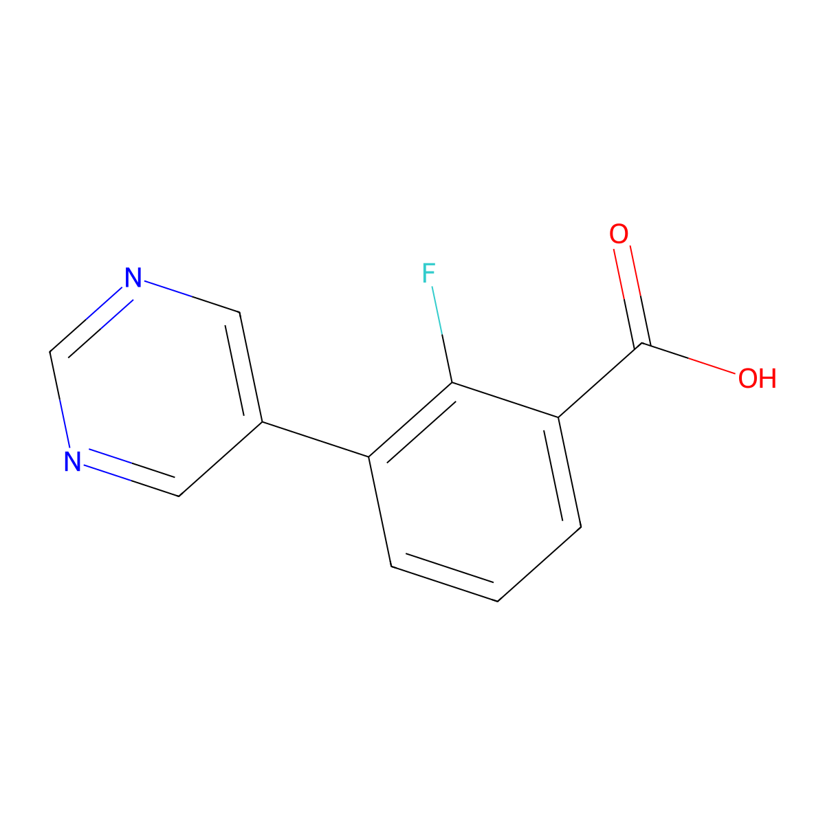 2-Fluoro-3-(pyrimidin-5-yl)benzoic acid molecular structure, CAS 1702932-56-6