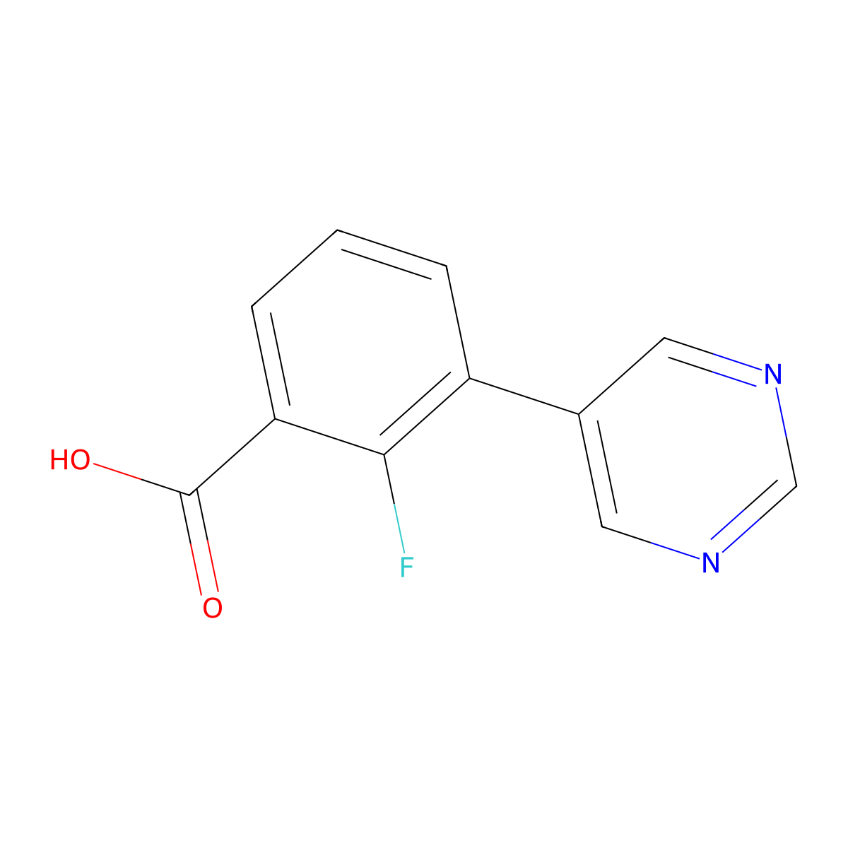 2-Fluoro-3-(pyrimidin-5-yl)benzoic acid molecular structure, CAS 1702932-56-6