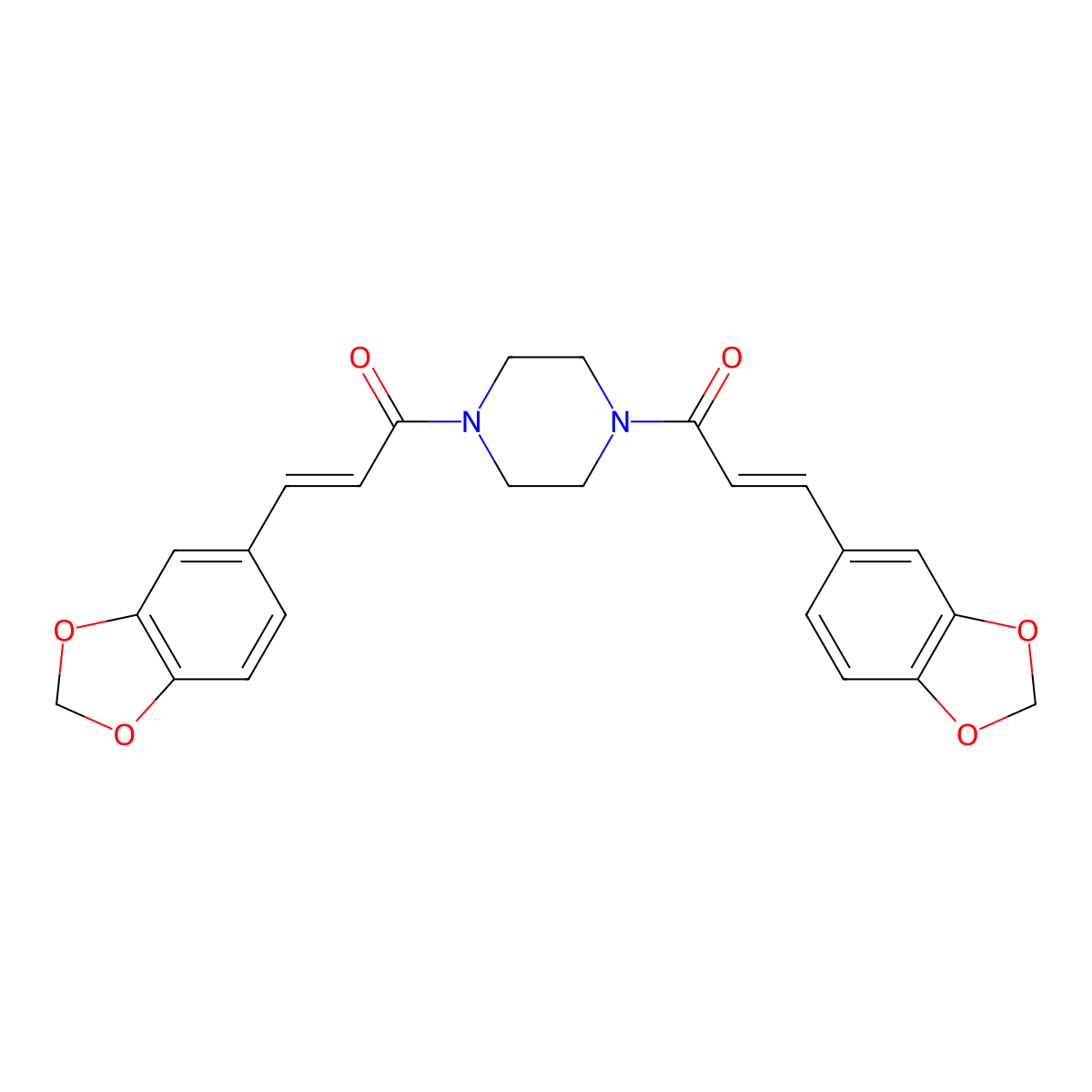 Piperazine, 1,4-bis[3-(1,3-benzodioxol-5-yl)-1-oxo-2-propenyl]- molecular structure, CAS 17036-80-5