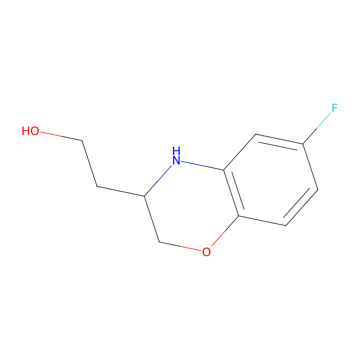 2-(6-fluoro-3,4-dihydro-2H-1,4-benzoxazin-3-yl)ethan-1-ol molecular structure, CAS 170363-43-6
