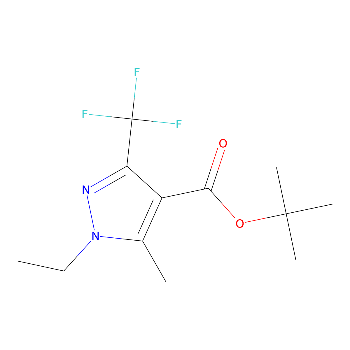 tert-butyl 1-ethyl-5-methyl-3-(trifluoromethyl)-1H-pyrazole-4-carboxylate molecular structure, CAS 1703774-21-3