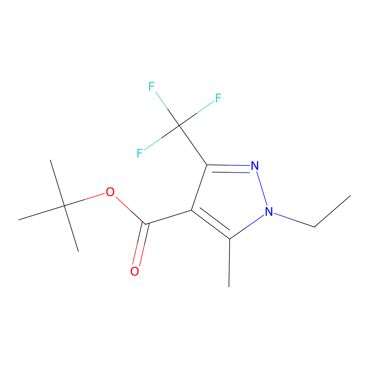 tert-butyl 1-ethyl-5-methyl-3-(trifluoromethyl)-1H-pyrazole-4-carboxylate molecular structure, CAS 1703774-21-3