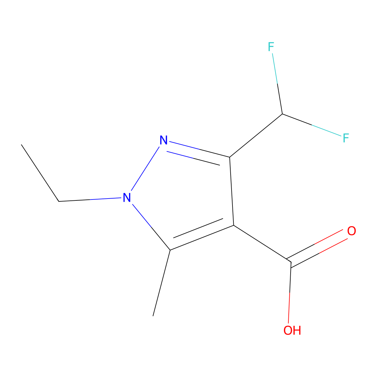 3-(difluoromethyl)-1-ethyl-5-methyl-1H-pyrazole-4-carboxylic acid molecular structure, CAS 1703774-30-4