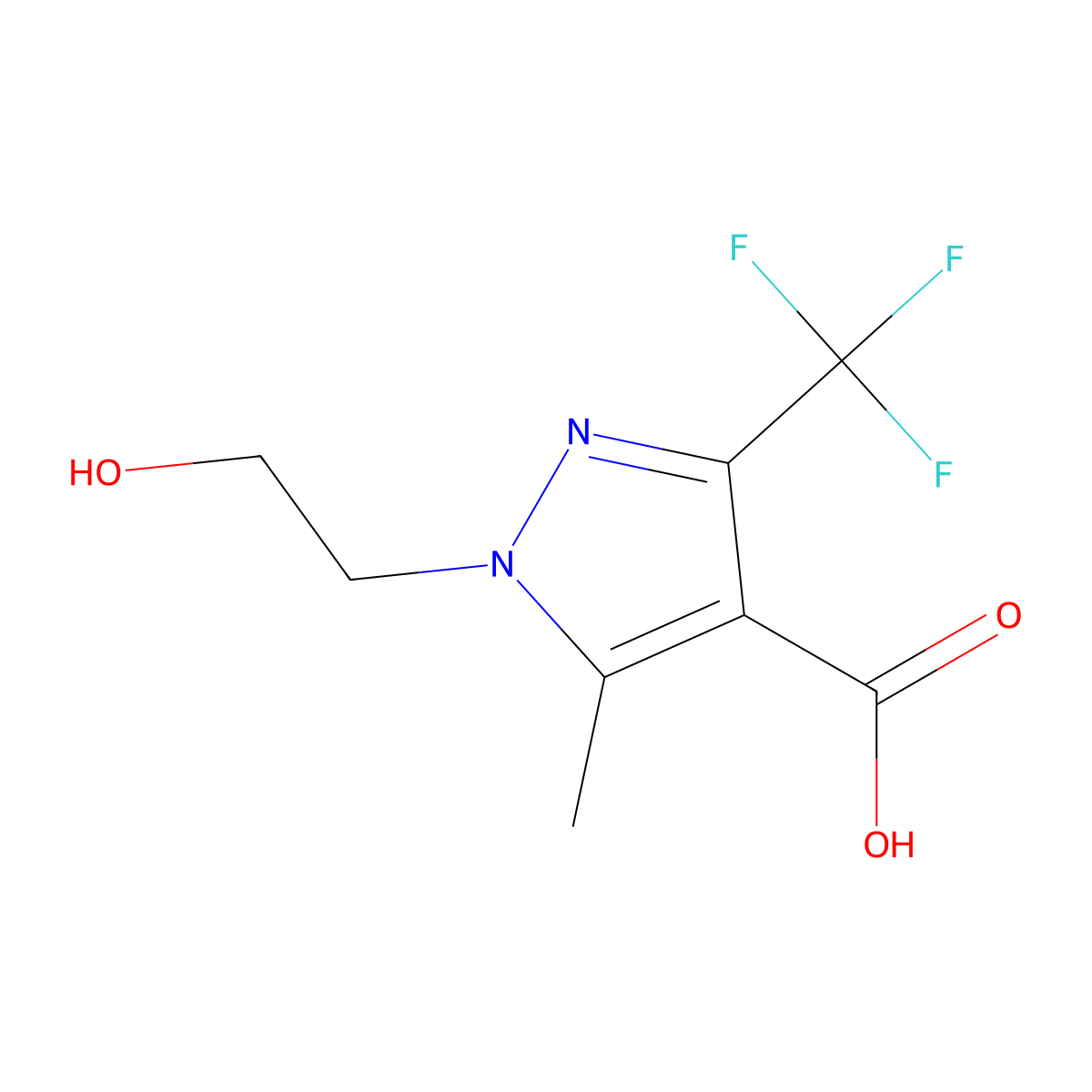 1-(2-hydroxyethyl)-5-methyl-3-(trifluoromethyl)-1H-pyrazole-4-carboxylic acid molecular structure, CAS 1703774-33-7