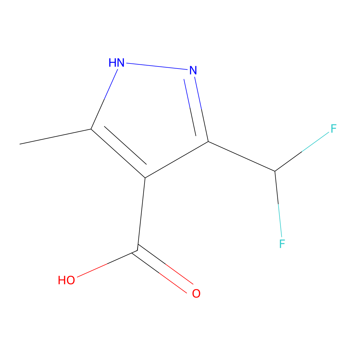 5-(difluoromethyl)-3-methyl-1H-pyrazole-4-carboxylic acid molecular structure, CAS 1703774-35-9