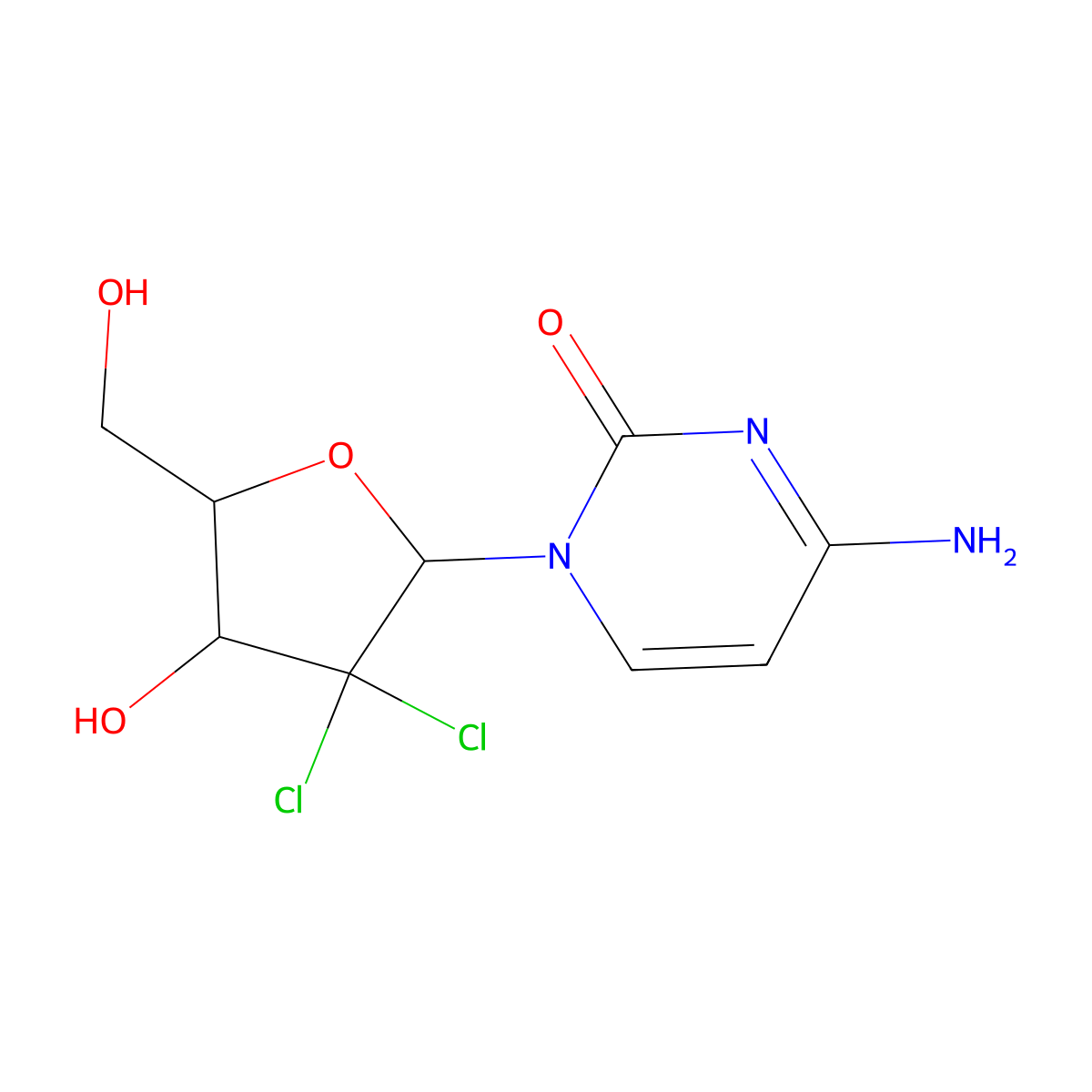 4-Amino-1-((2R,4R,5R)-3,3-dichloro-4-hydroxy-5-(hydroxymethyl)tetrahydrofuran-2-yl)pyrimidin-2(1H)-one molecular structure, CAS 1703785-65-2