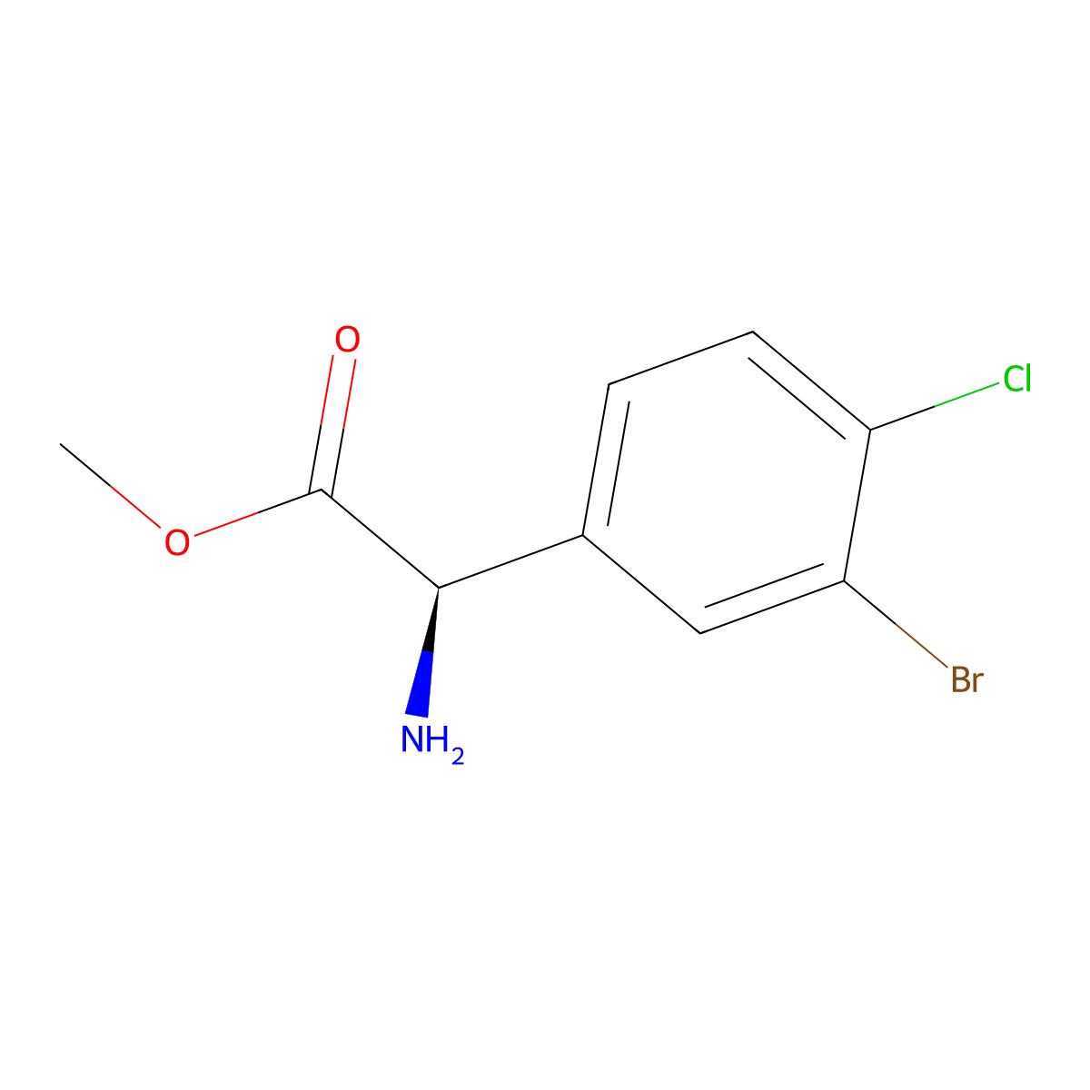 Methyl (R)-2-amino-2-(3-bromo-4-chlorophenyl)acetate molecular structure, CAS 1703960-13-7