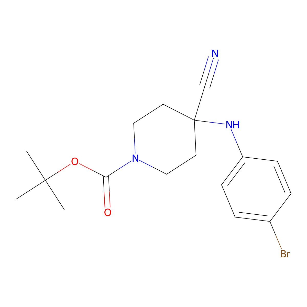 Tert-butyl 4-((4-bromophenyl)amino)-4-cyanopiperidine-1-carboxylate molecular structure, CAS 1703998-07-5