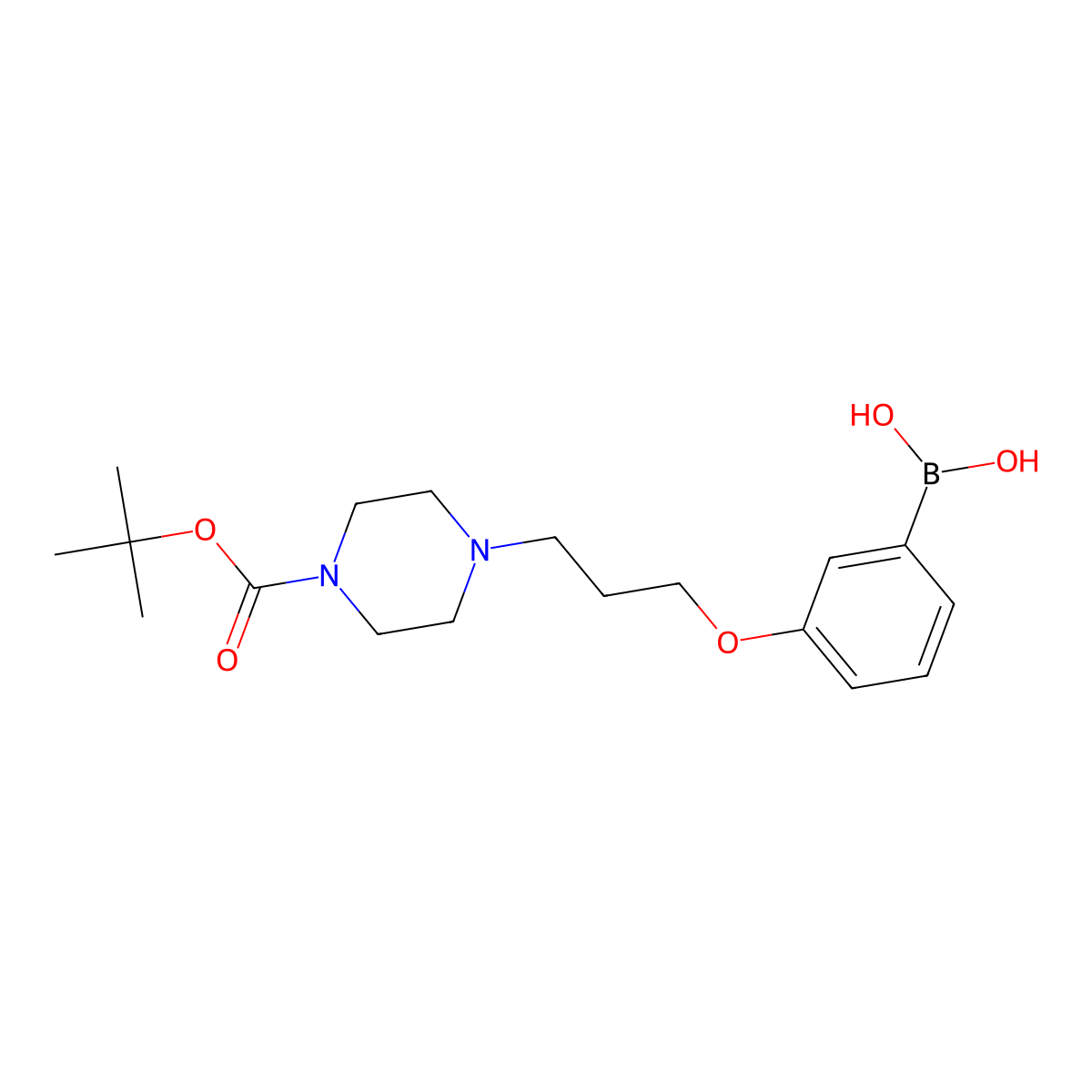 (3-(3-(4-(Tert-butoxycarbonyl)piperazin-1-yl)propoxy)phenyl)boronic acid molecular structure, CAS 1704063-56-8