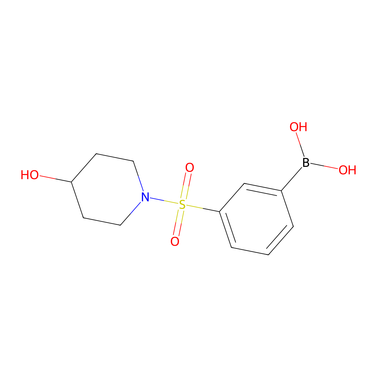 (3-((4-Hydroxypiperidin-1-yl)sulfonyl)phenyl)boronic acid molecular structure, CAS 1704063-58-0