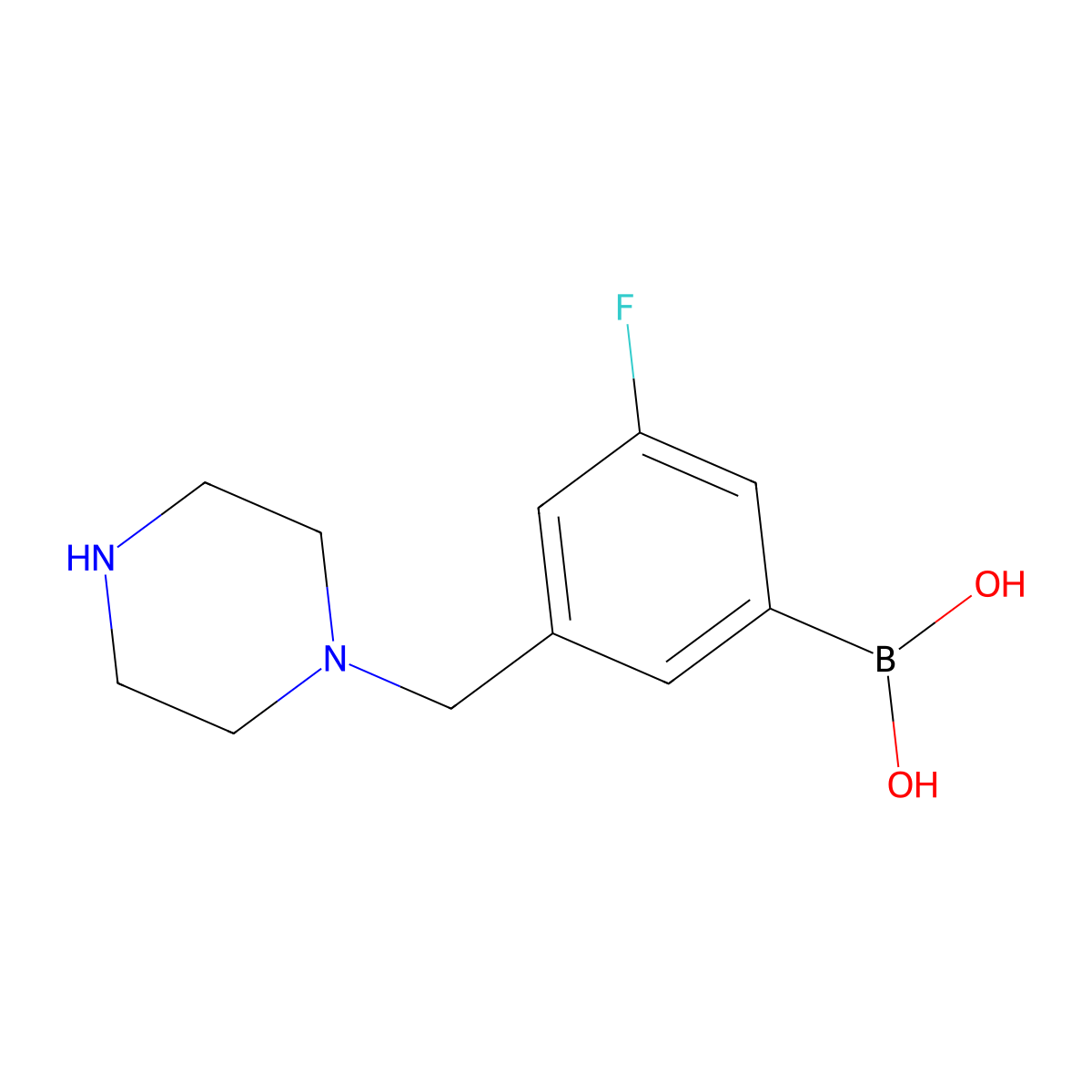 (3-Fluoro-5-(piperazin-1-ylmethyl)phenyl)boronic acid molecular structure, CAS 1704063-70-6