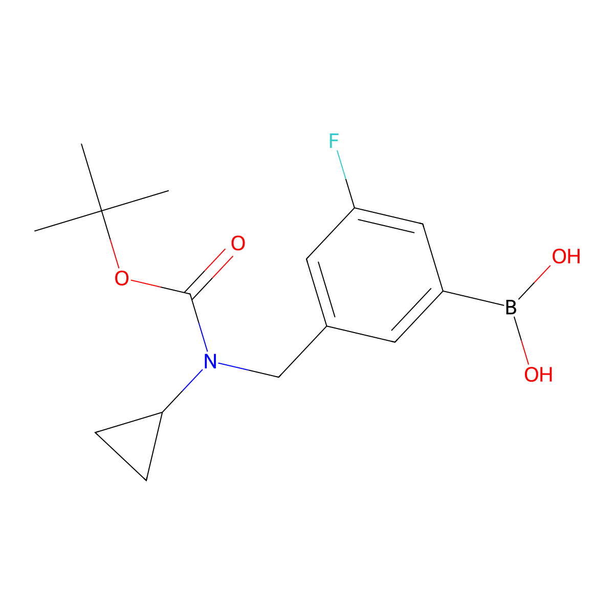 (3-(((Tert-butoxycarbonyl)(cyclopropyl)amino)methyl)-5-fluorophenyl)boronic acid molecular structure, CAS 1704063-72-8