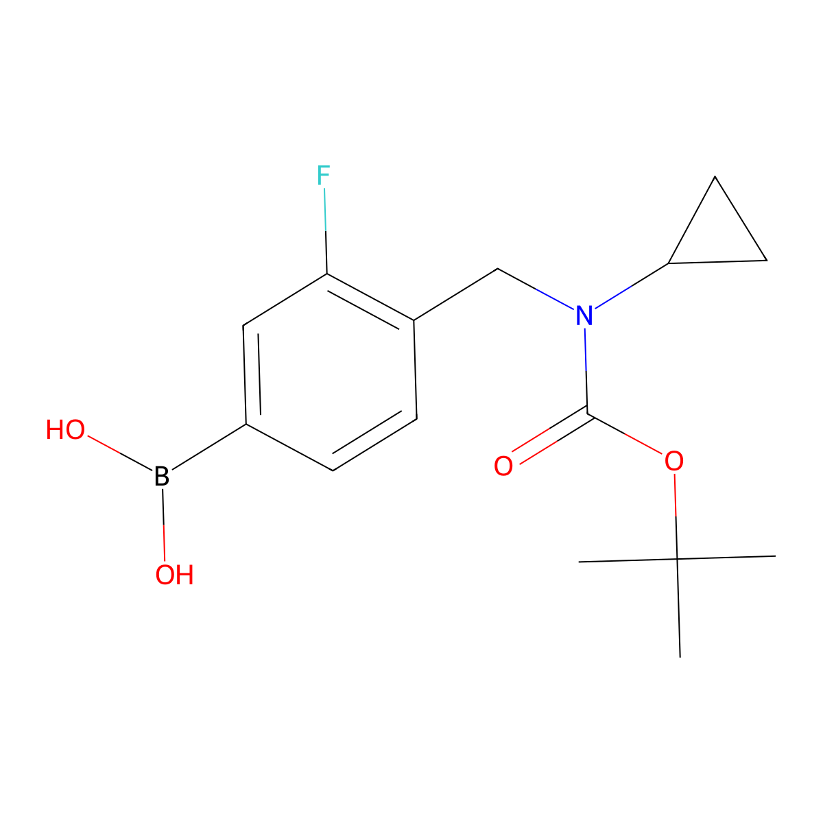 4-((Tert-butoxycarbonyl(cyclopropyl)amino)methyl)-3-fluorophenylboronic acid molecular structure, CAS 1704064-03-8