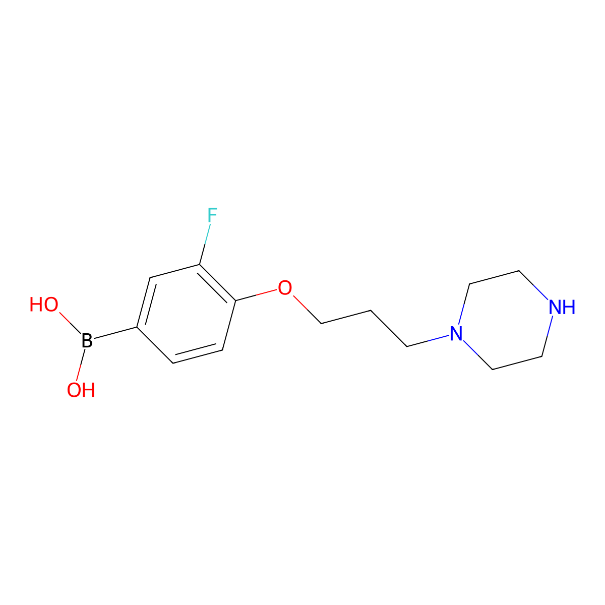 3-Fluoro-4-(3-(piperazin-1-yl)propoxy)phenylboronic acid molecular structure, CAS 1704064-06-1