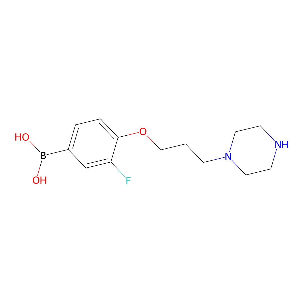 3-Fluoro-4-(3-(piperazin-1-yl)propoxy)phenylboronic acid molecular structure, CAS 1704064-06-1