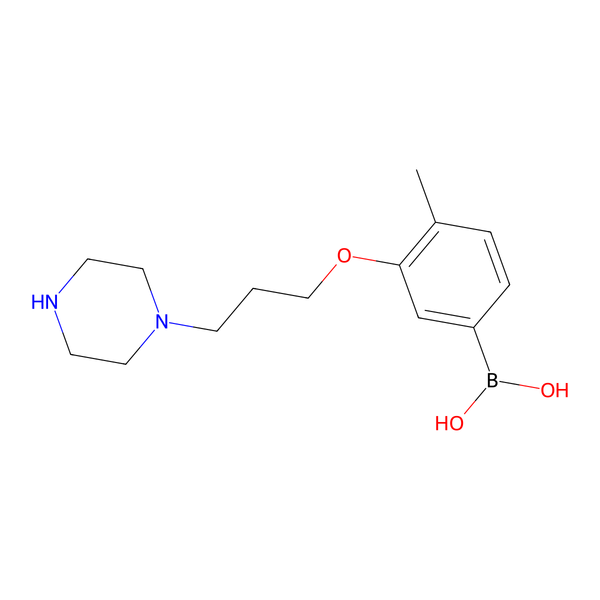 (4-Methyl-3-(3-(piperazin-1-yl)propoxy)phenyl)boronic acid molecular structure, CAS 1704064-32-3