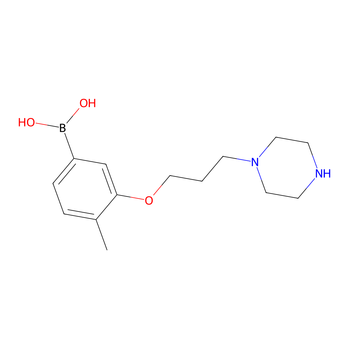 (4-Methyl-3-(3-(piperazin-1-yl)propoxy)phenyl)boronic acid molecular structure, CAS 1704064-32-3