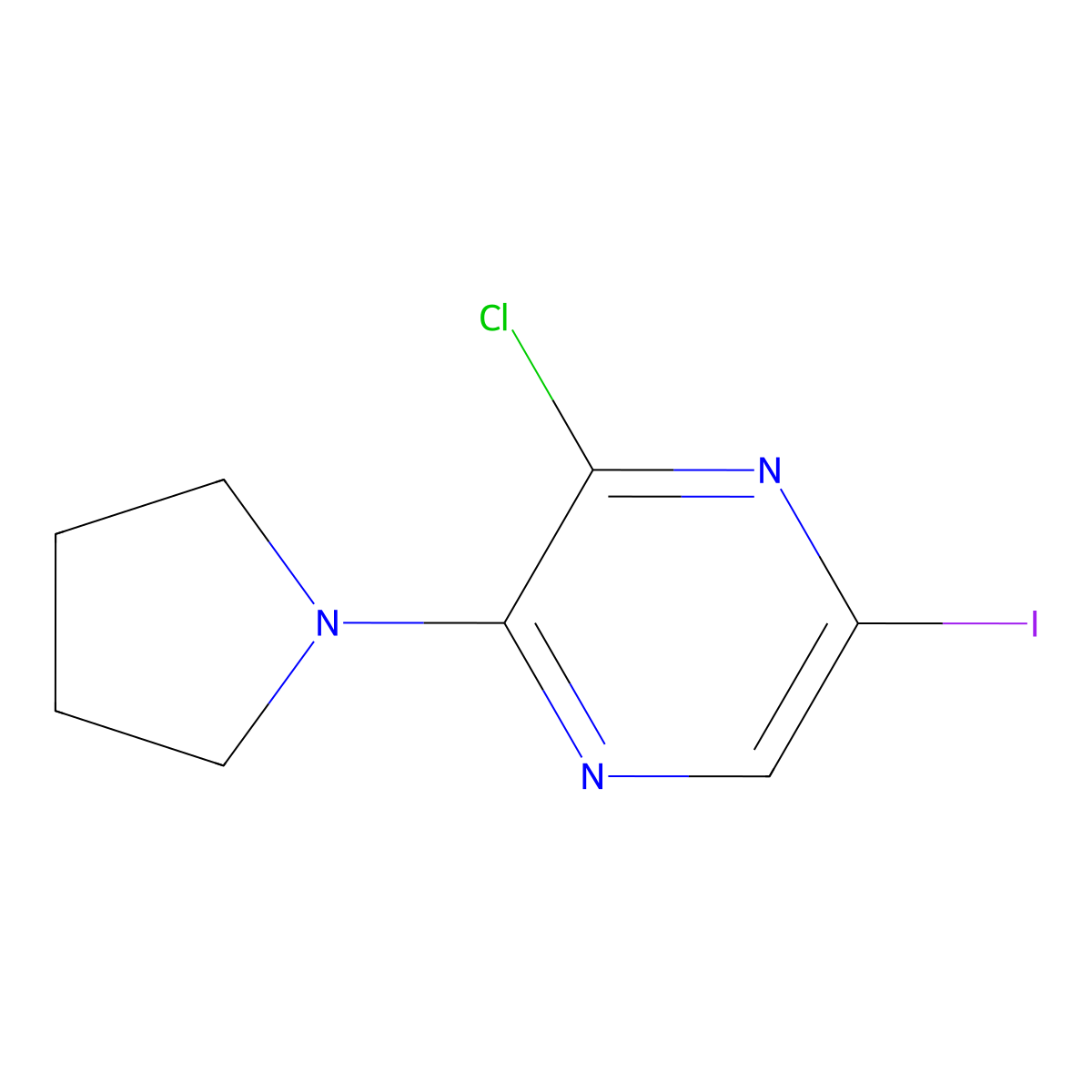 3-Chloro-5-iodo-2-(pyrrolidin-1-yl)pyrazine molecular structure, CAS 1704064-43-6