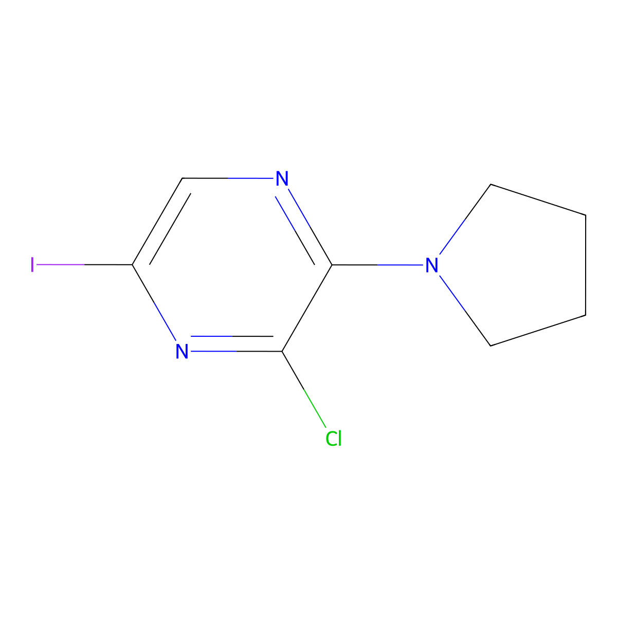 3-Chloro-5-iodo-2-(pyrrolidin-1-yl)pyrazine molecular structure, CAS 1704064-43-6
