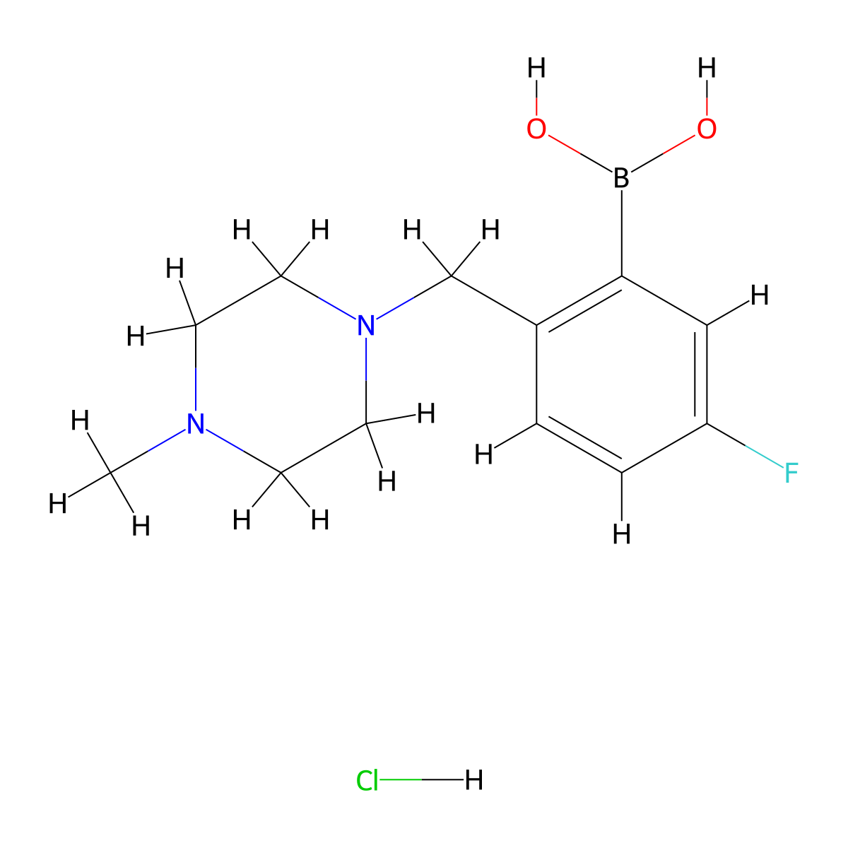 (5-Fluoro-2-((4-methylpiperazin-1-yl)methyl)phenyl)boronic acid hydrochloride molecular structure, CAS 1704065-33-7