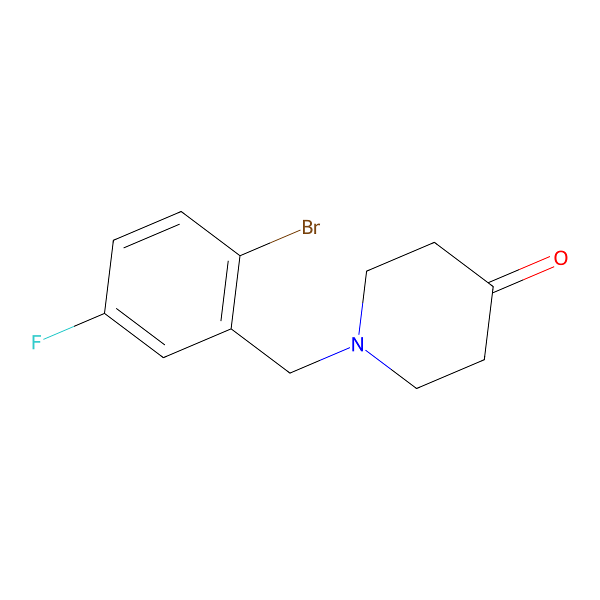 1-(2-Bromo-5-fluorobenzyl)piperidin-4-one molecular structure, CAS 1704065-40-6