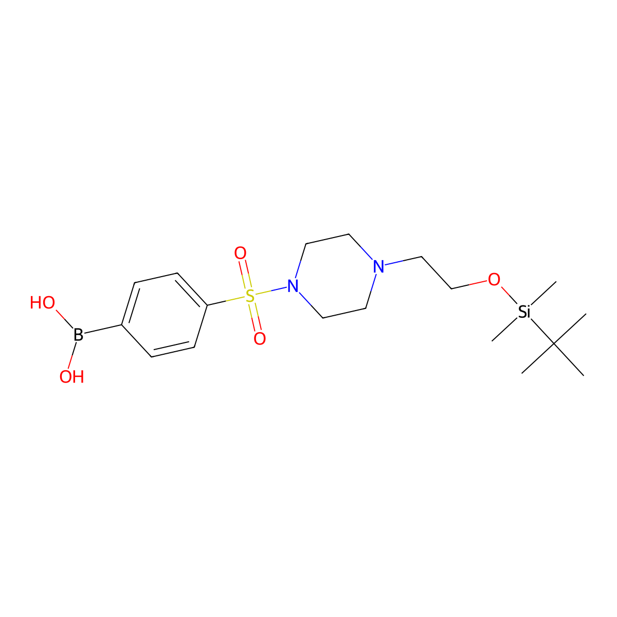 (4-((4-(2-((Tert-butyldimethylsilyl)oxy)ethyl)piperazin-1-yl)sulfonyl)phenyl)boronic acid molecular structure, CAS 1704065-54-2