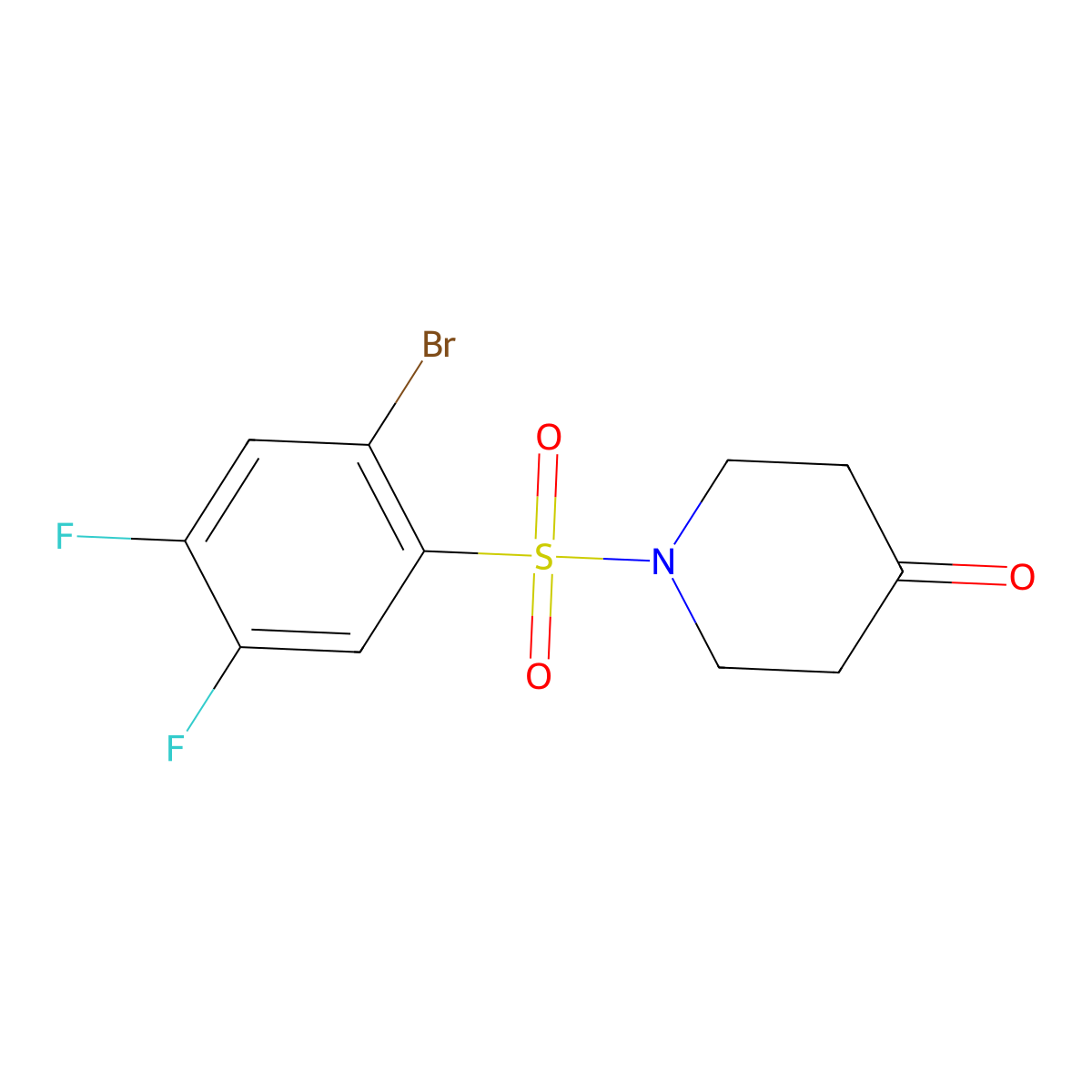 1-((2-Bromo-4,5-difluorophenyl)sulfonyl)piperidin-4-one molecular structure, CAS 1704065-66-6