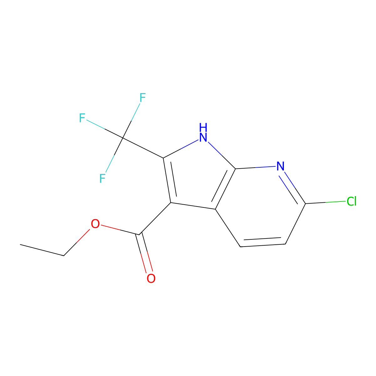 ethyl 6-chloro-2-(trifluoromethyl)-1H-pyrrolo[2,3-b]pyridine-3-carboxylate molecular structure, CAS 1704065-78-0