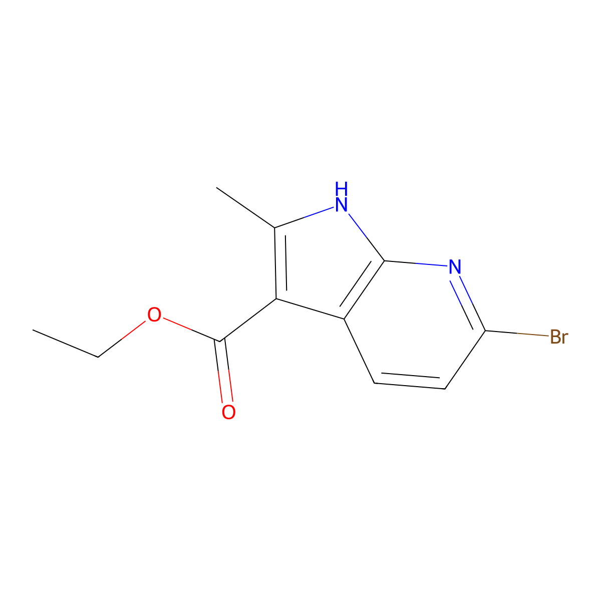 ethyl 6-bromo-2-methyl-1H-pyrrolo[2,3-b]pyridine-3-carboxylate molecular structure, CAS 1704065-80-4