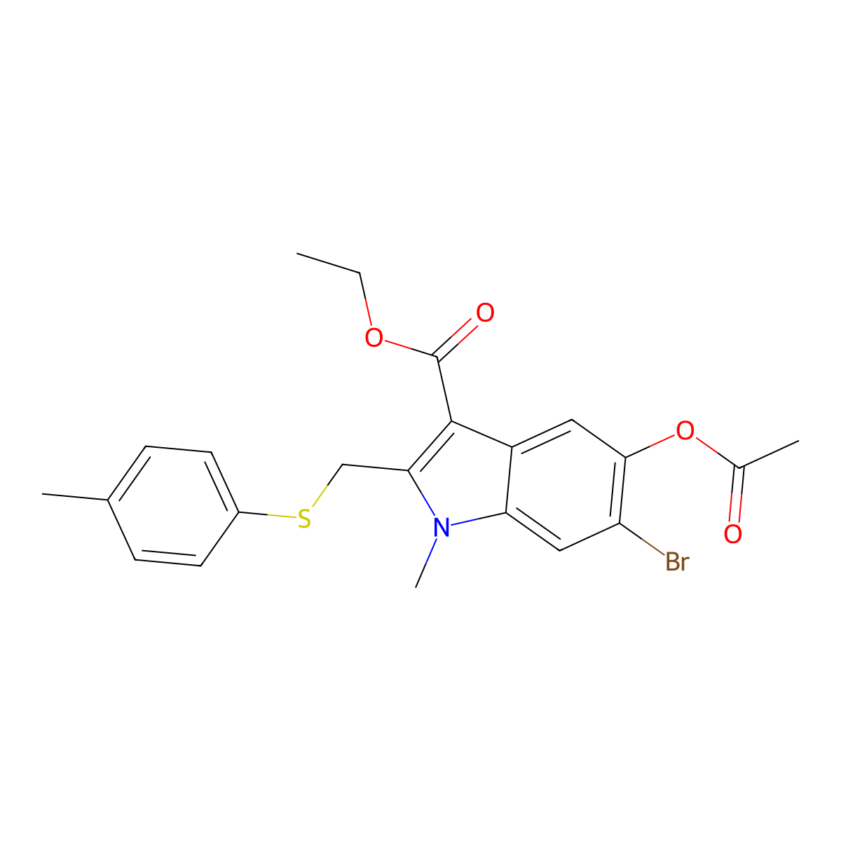 ethyl 5-acetoxy-6-bromo-1-methyl-2-(p-tolylthiomethyl)-1H-indole-3-carboxylate molecular structure, CAS 1704066-63-6