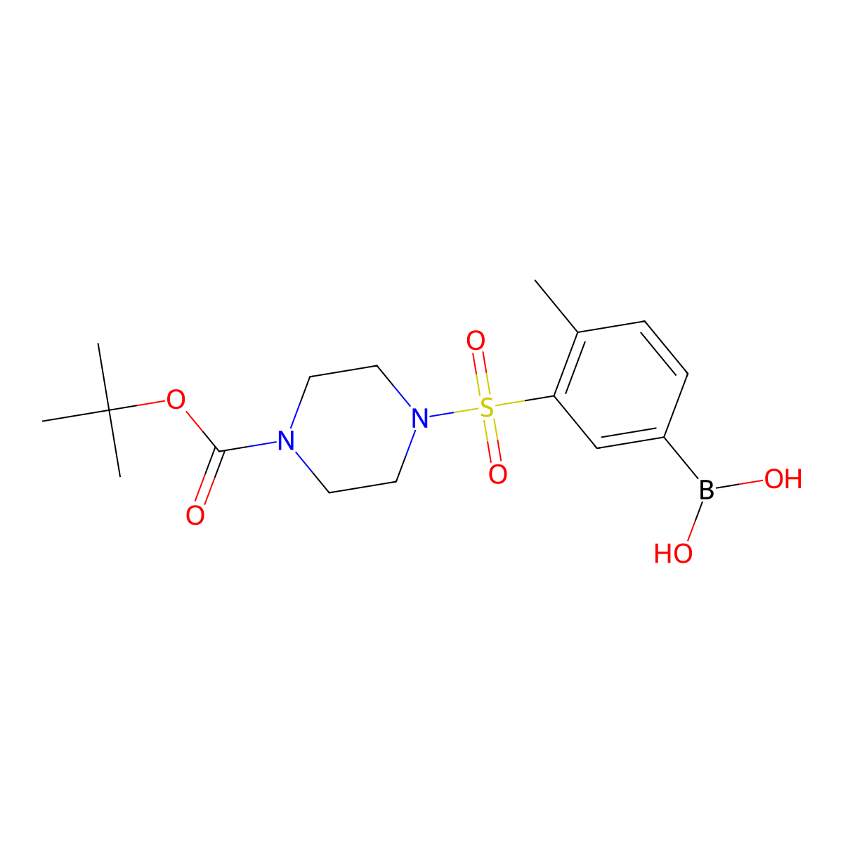 3-(4-(Tert-butoxycarbonyl)piperazin-1-ylsulfonyl)-4-methylphenylboronic acid molecular structure, CAS 1704066-78-3