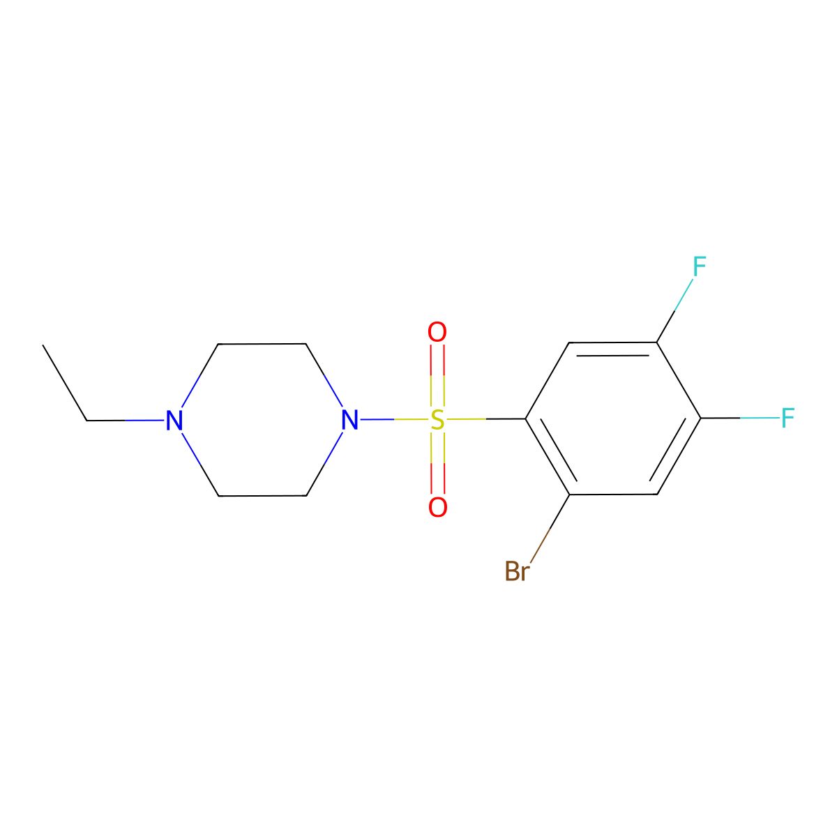 1-((2-Bromo-4,5-difluorophenyl)sulfonyl)-4-ethylpiperazine molecular structure, CAS 1704066-90-9