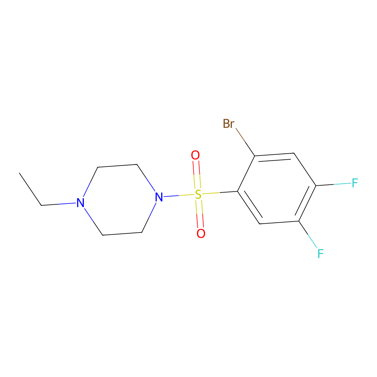 1-((2-Bromo-4,5-difluorophenyl)sulfonyl)-4-ethylpiperazine molecular structure, CAS 1704066-90-9