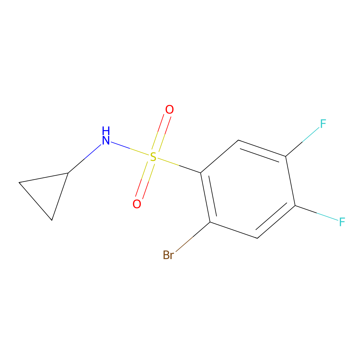2-bromo-N-cyclopropyl-4,5-difluorobenzenesulfonamide molecular structure, CAS 1704066-92-1
