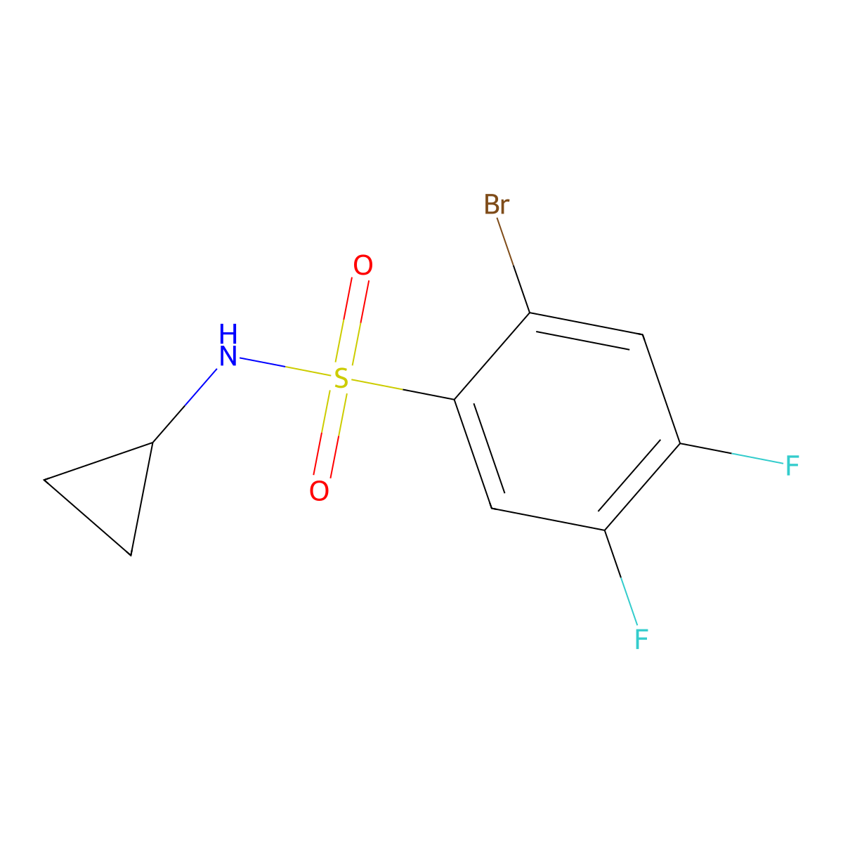 2-bromo-N-cyclopropyl-4,5-difluorobenzenesulfonamide molecular structure, CAS 1704066-92-1