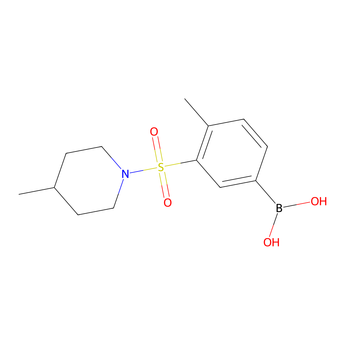 (4-Methyl-3-((4-methylpiperidin-1-yl)sulfonyl)phenyl)boronic acid molecular structure, CAS 1704067-10-6
