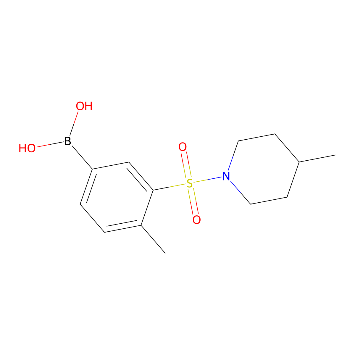 (4-Methyl-3-((4-methylpiperidin-1-yl)sulfonyl)phenyl)boronic acid molecular structure, CAS 1704067-10-6