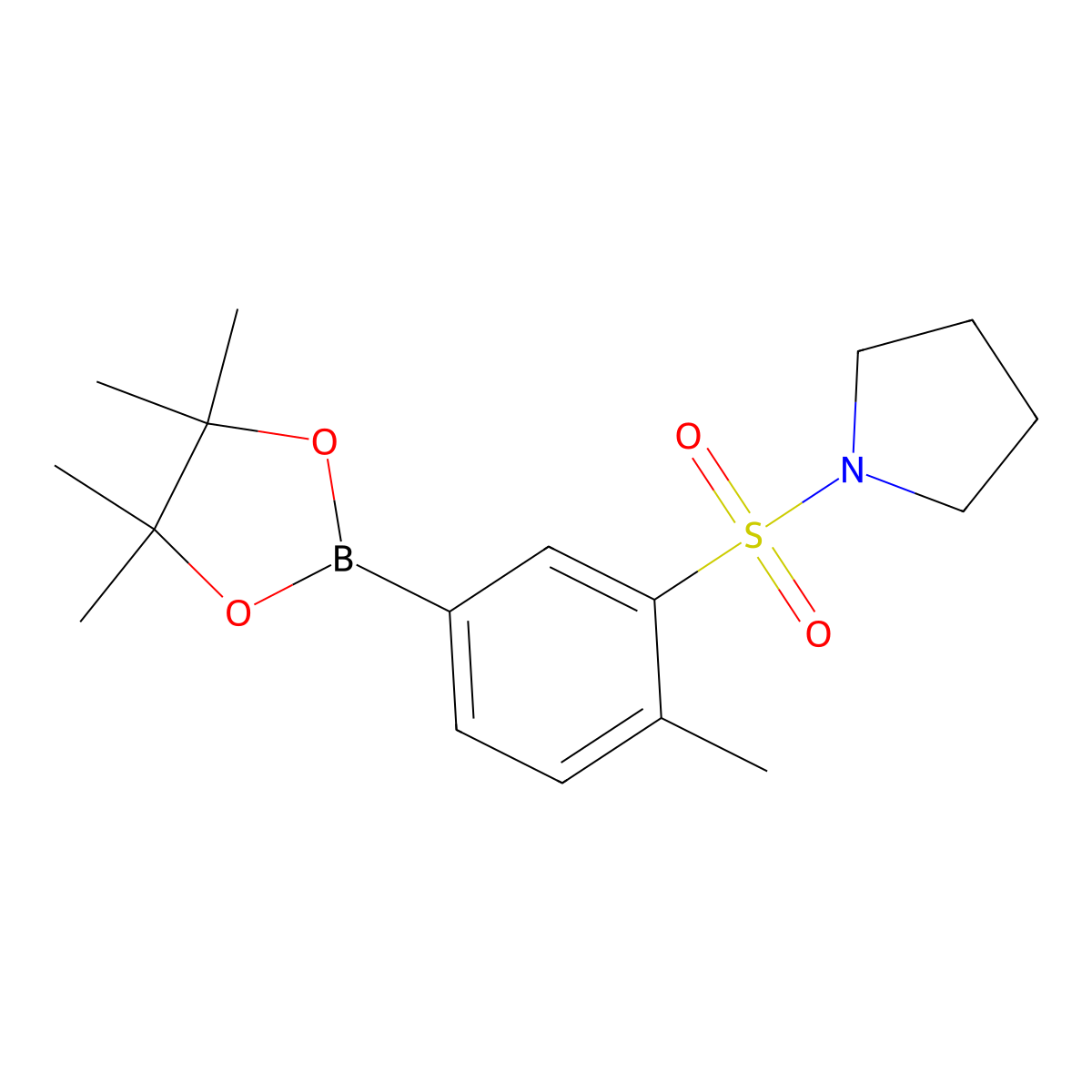 1-((2-Methyl-5-(4,4,5,5-tetramethyl-1,3,2-dioxaborolan-2-yl)phenyl)sulfonyl)pyrrolidine molecular structure, CAS 1704067-50-4
