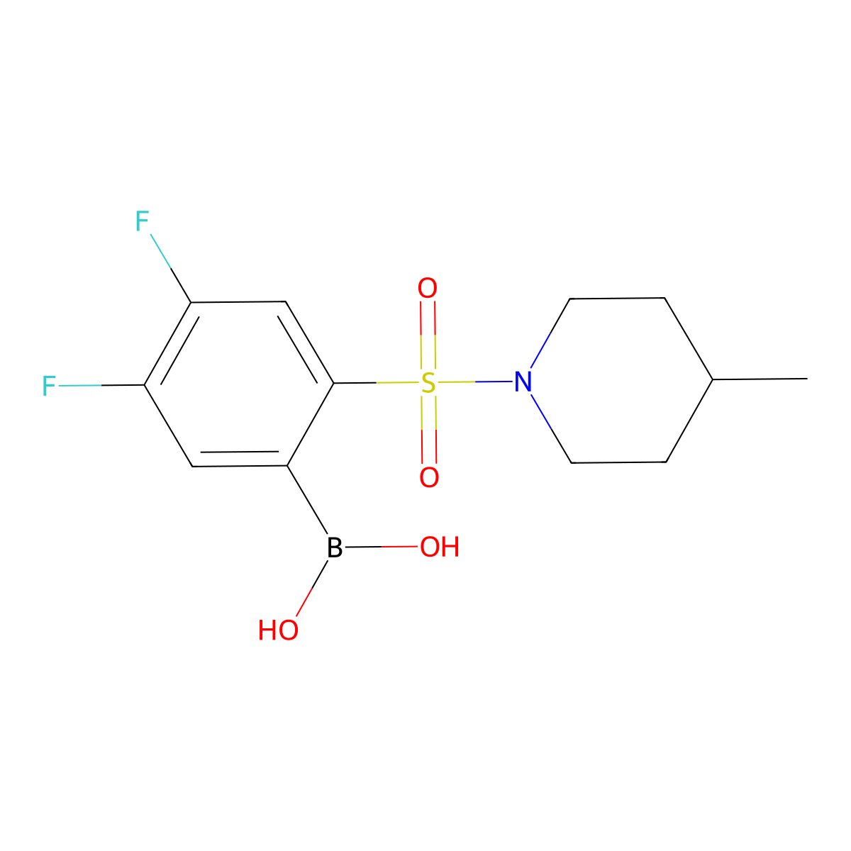 (4,5-Difluoro-2-((4-methylpiperidin-1-yl)sulfonyl)phenyl)boronic acid molecular structure, CAS 1704067-52-6