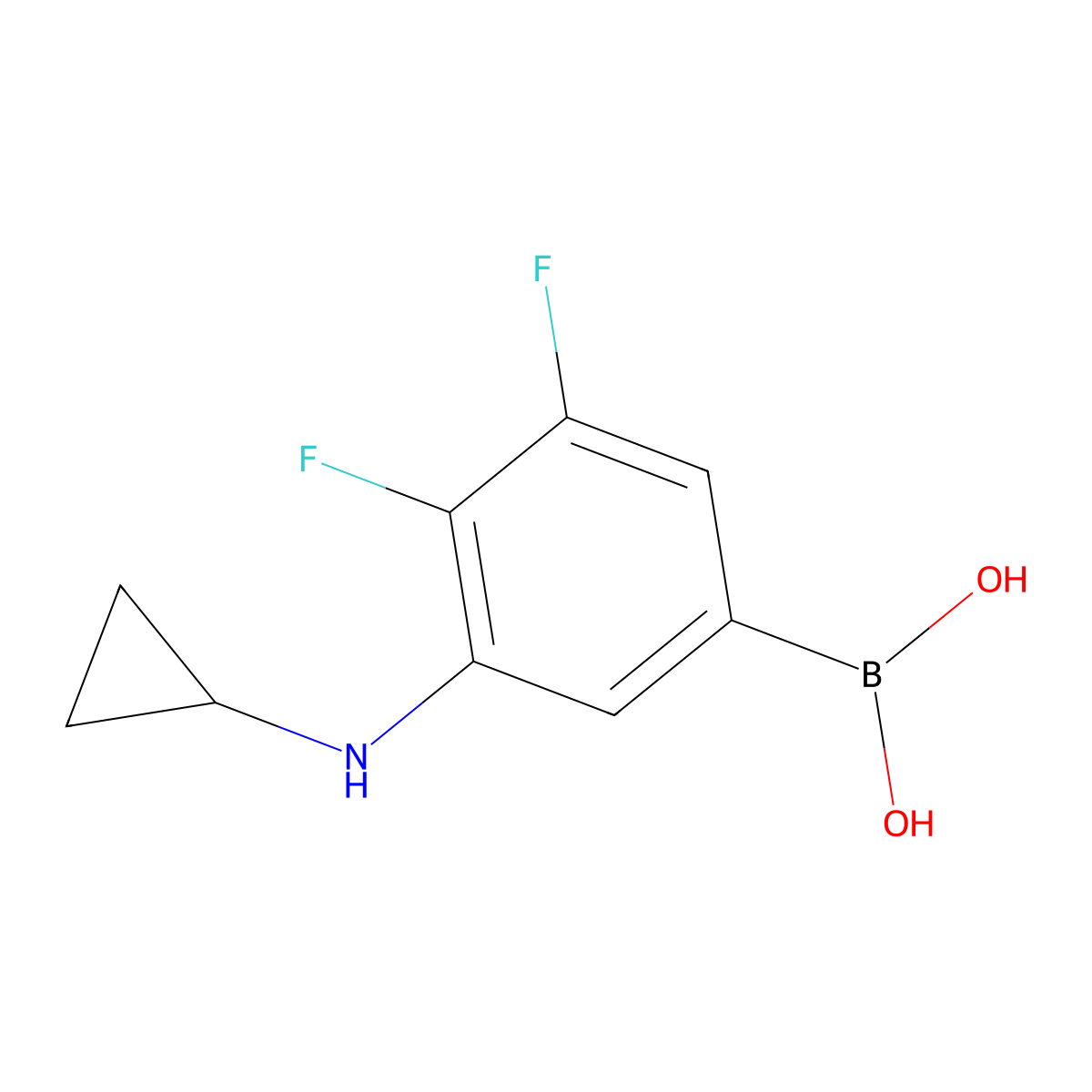(3-(Cyclopropylamino)-4,5-difluorophenyl)boronic acid molecular structure, CAS 1704068-53-0
