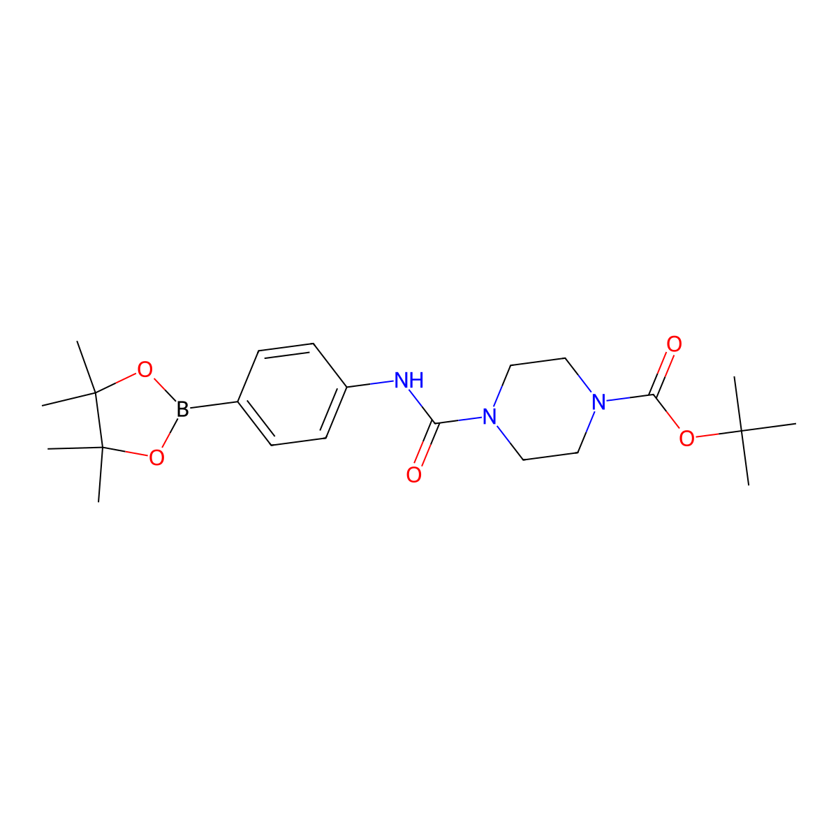 Tert-butyl 4-((4-(4,4,5,5-tetramethyl-1,3,2-dioxaborolan-2-yl)phenyl)carbamoyl)piperazine-1-carboxylate molecular structure, CAS 1704068-57-4