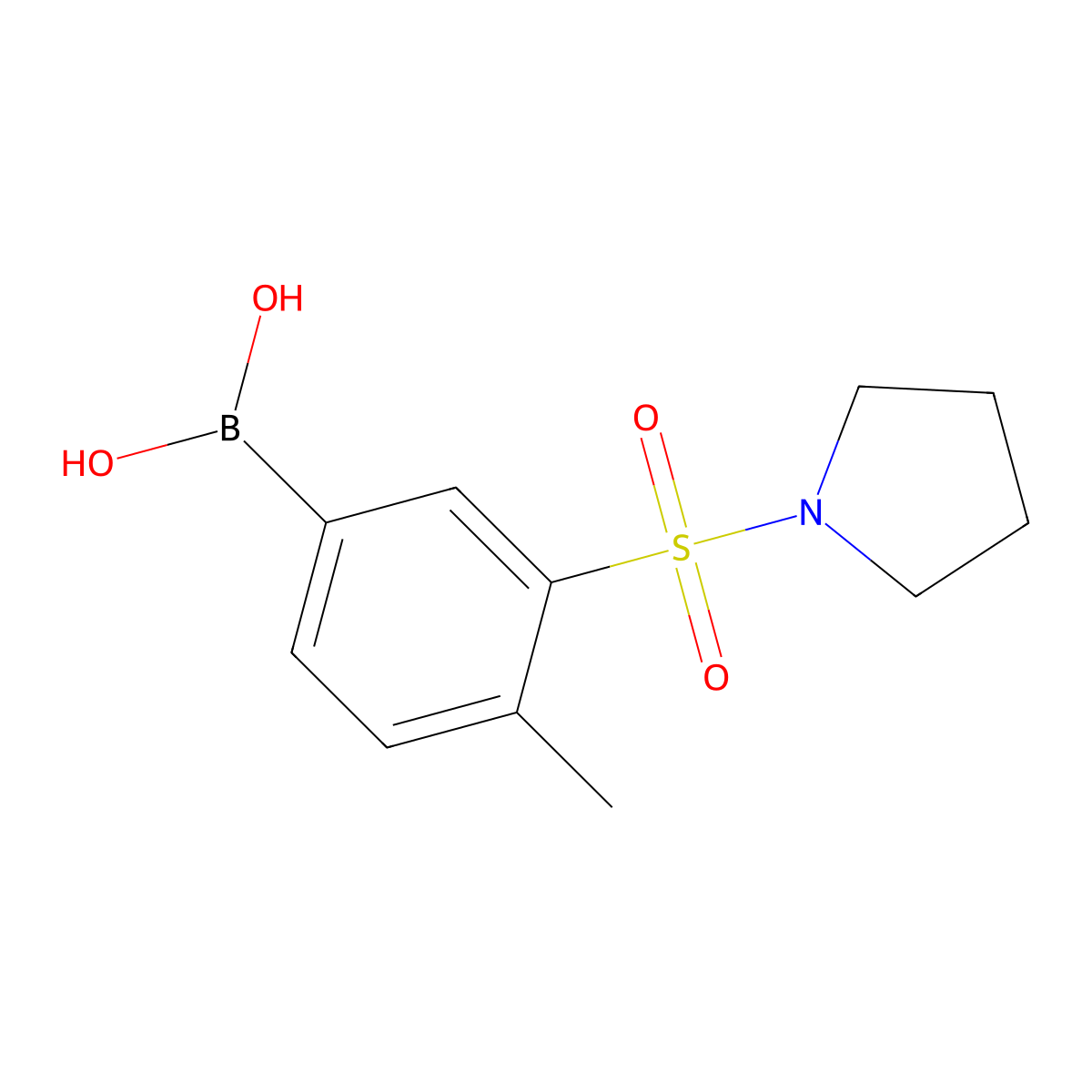 (4-Methyl-3-(pyrrolidin-1-ylsulfonyl)phenyl)boronic acid molecular structure, CAS 1704068-81-4