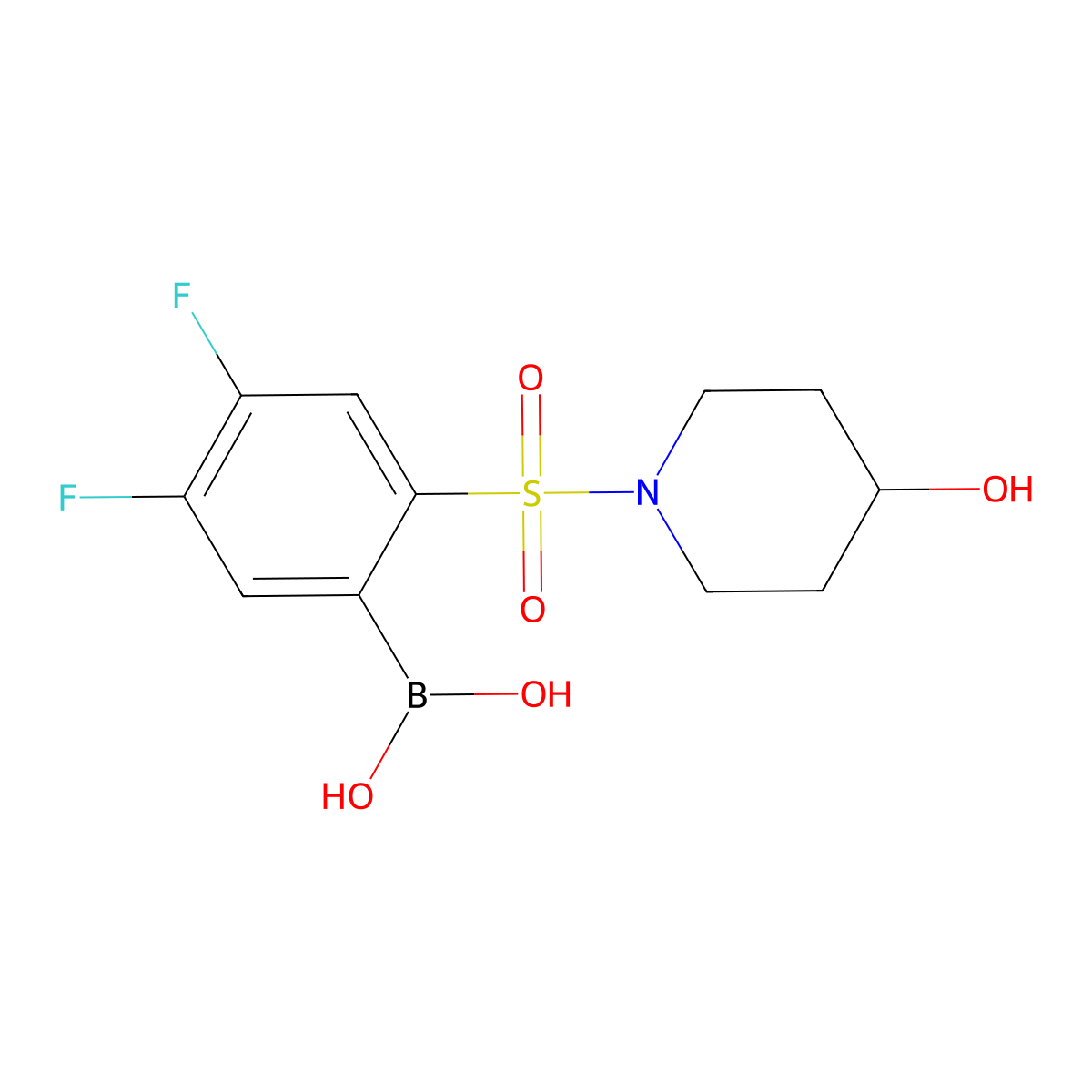 (4,5-Difluoro-2-((4-hydroxypiperidin-1-yl)sulfonyl)phenyl)boronic acid molecular structure, CAS 1704069-01-1