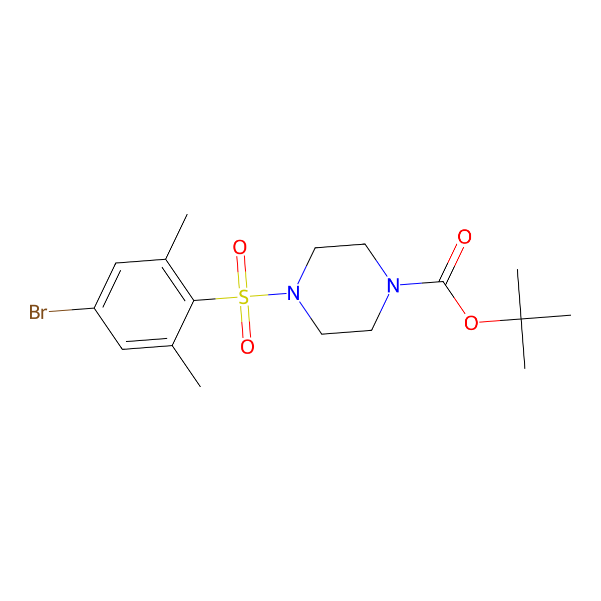 Tert-butyl 4-((4-bromo-2,6-dimethylphenyl)sulfonyl)piperazine-1-carboxylate molecular structure, CAS 1704069-11-3