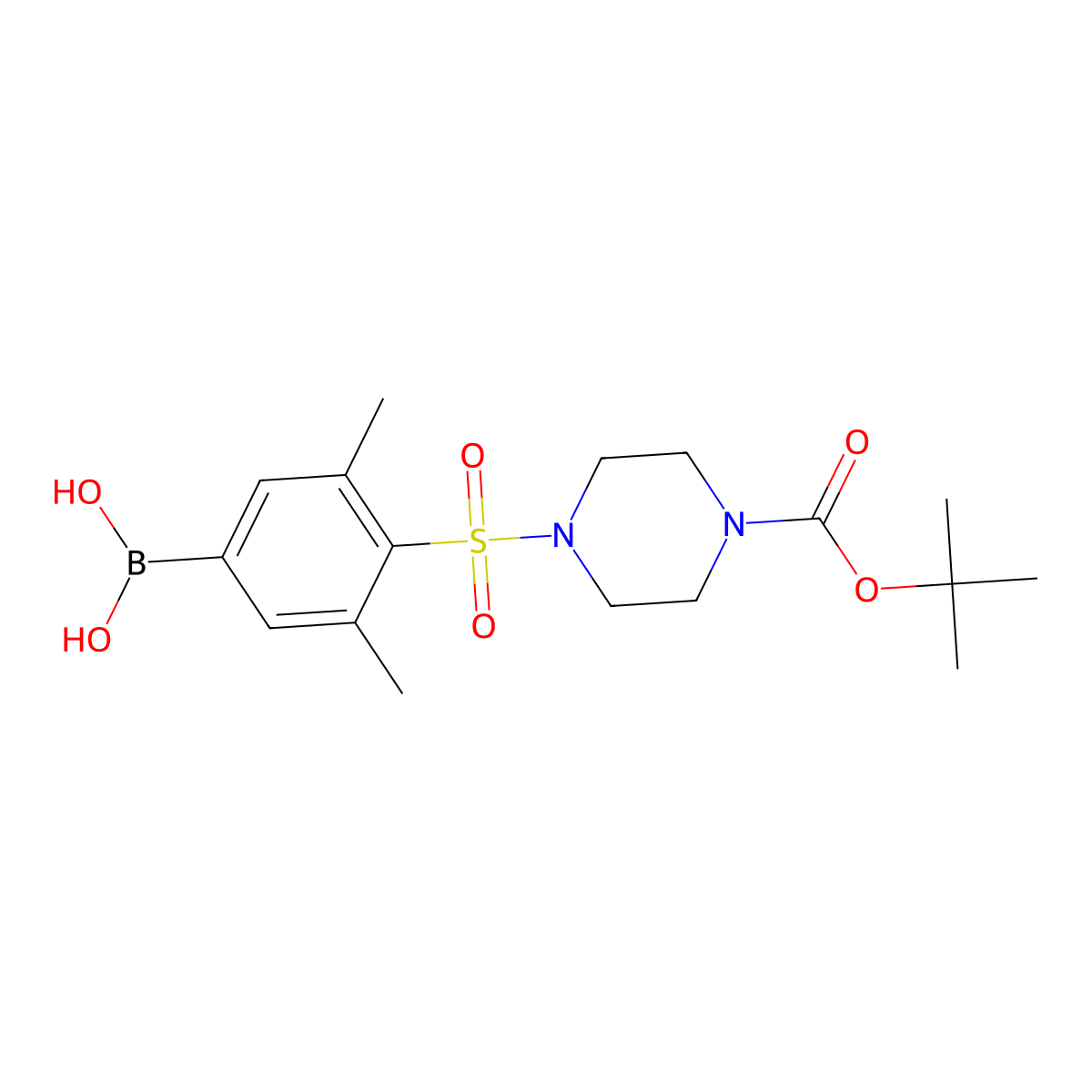 (4-((4-(Tert-butoxycarbonyl)piperazin-1-yl)sulfonyl)-3,5-dimethylphenyl)boronic acid molecular structure, CAS 1704069-12-4