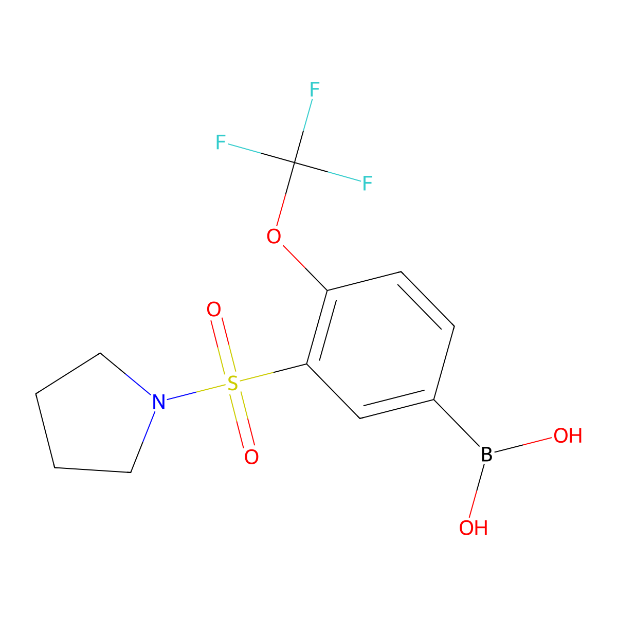 (3-(Pyrrolidin-1-ylsulfonyl)-4-(trifluoromethoxy)phenyl)boronic acid molecular structure, CAS 1704069-27-1